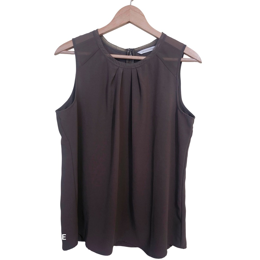 Soft Surroundings Tank Top Women Size M Brown Pleated Sheer 
Collar Layering